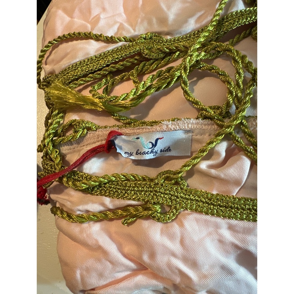 My Beachy Side Monarch Maxi Dress Pink Olive Green Crochet Tassel Resortwear M - Picture 10 of 10